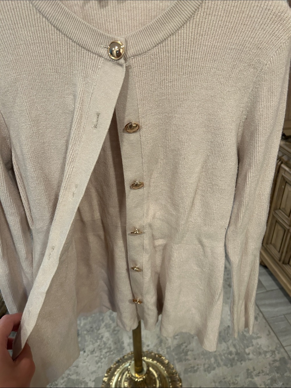 Light Blush Button-Front Ribbed Cardigan - Picture 3 of 3